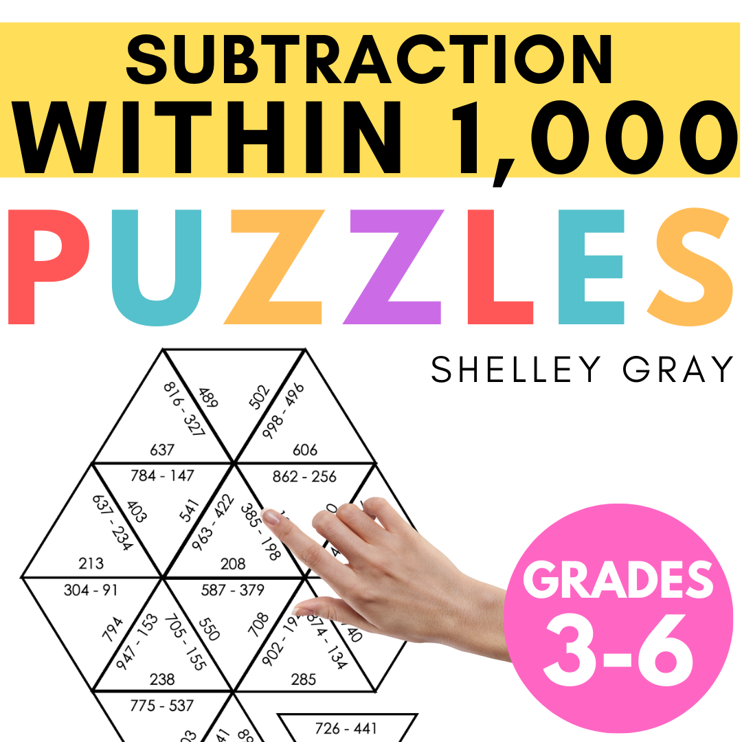 Subtraction Within 1000 Math Puzzles for Practice; Tarsia Puzzle Cross Shelley Gray Teaching