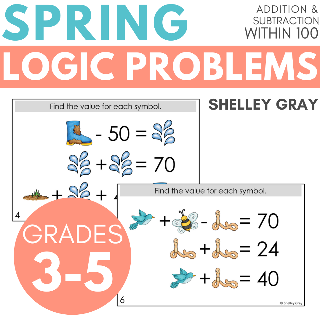 Spring-Themed Math Logic Problems, Puzzles for Addition