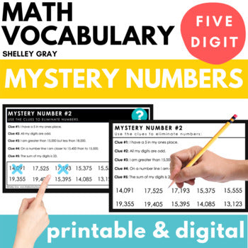 Math Vocabulary 5-Digit Mystery Numbers - Problem-Solving, Morning Wor