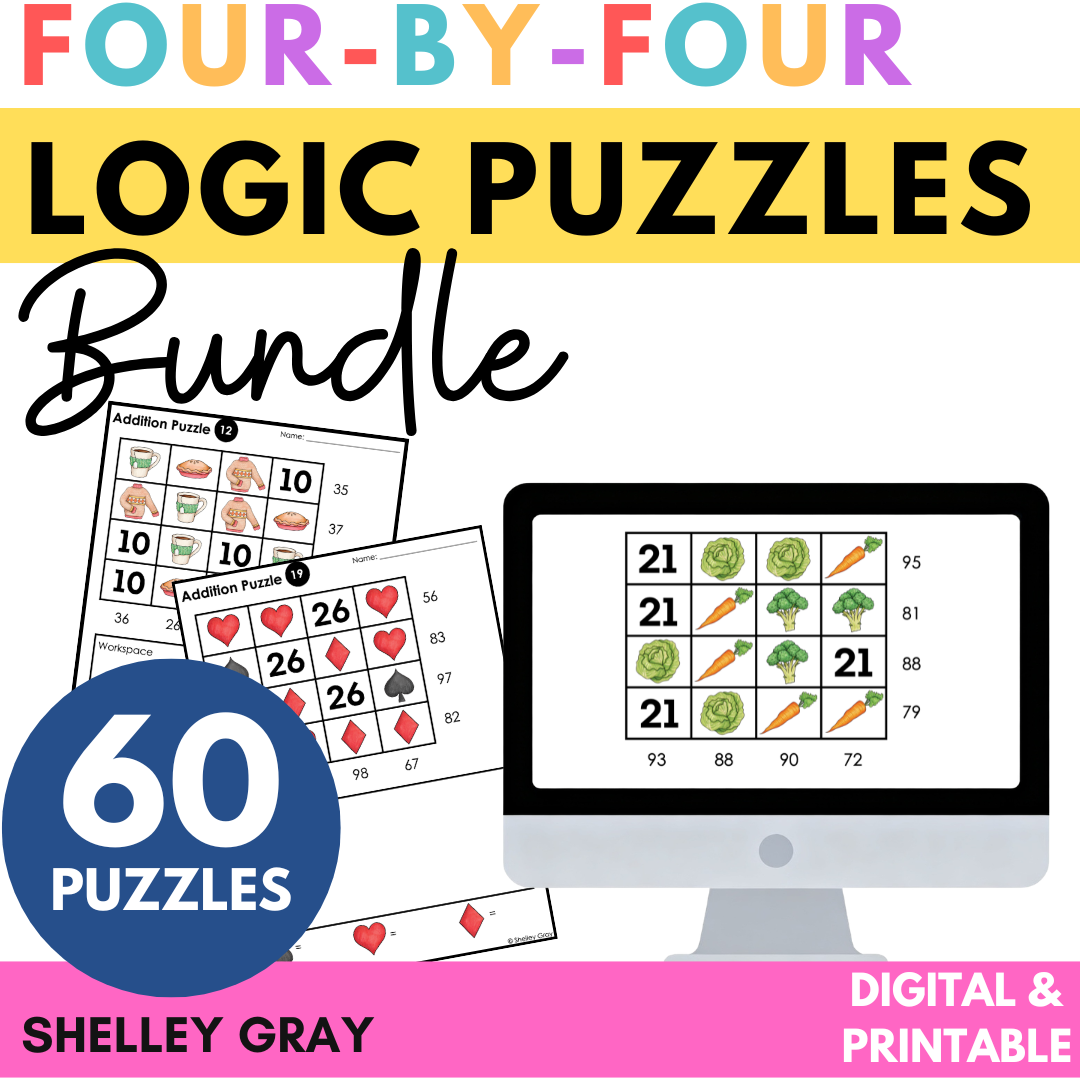 Addition & Subtraction 4x4 Grid Logic Puzzles BUNDLE