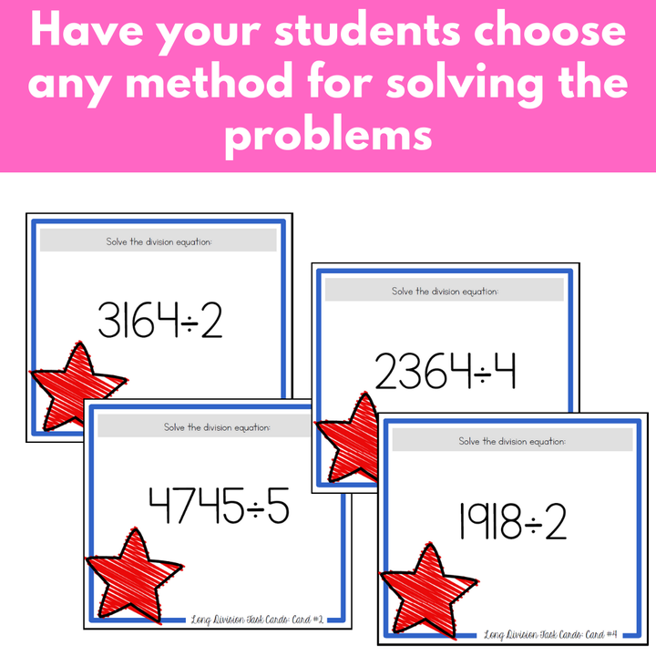 Long Division Task Cards: 4-digit by 1-digit, no remainders