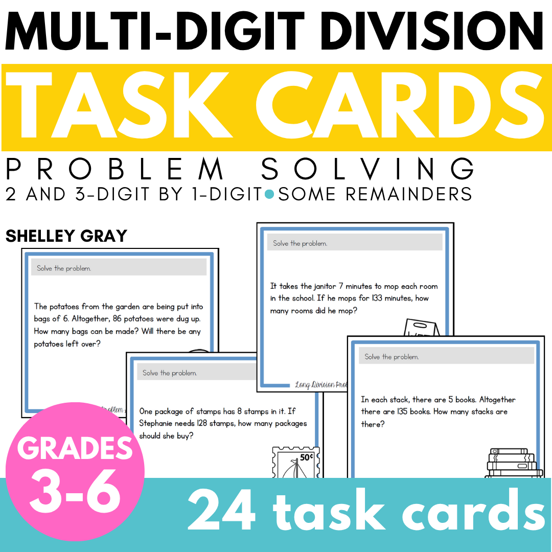 Long Division Problem Solving Task Cards - 2 and 3 by 1-digit, some re ...