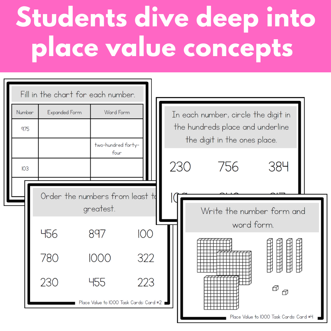 Place Value Task Cards - Numbers to 1,000