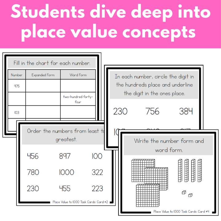 Place Value Task Cards - Numbers to 1,000