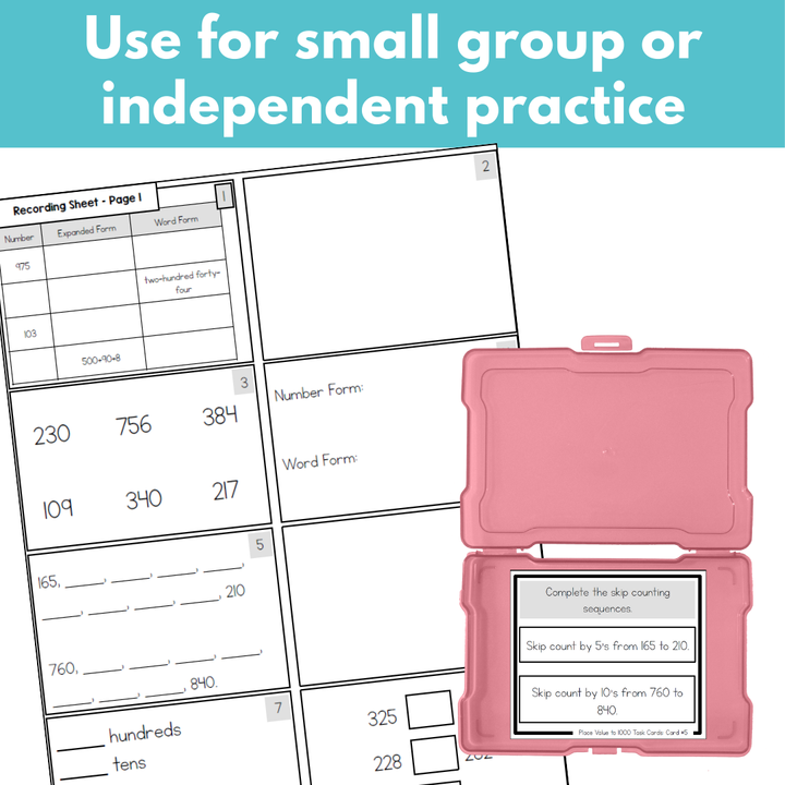 Place Value Task Cards - Numbers to 1,000