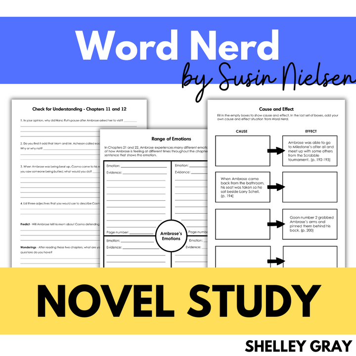 Word Nerd by Susin Nielsen - Novel Study with Graphic Organizers and Comprehension Questions