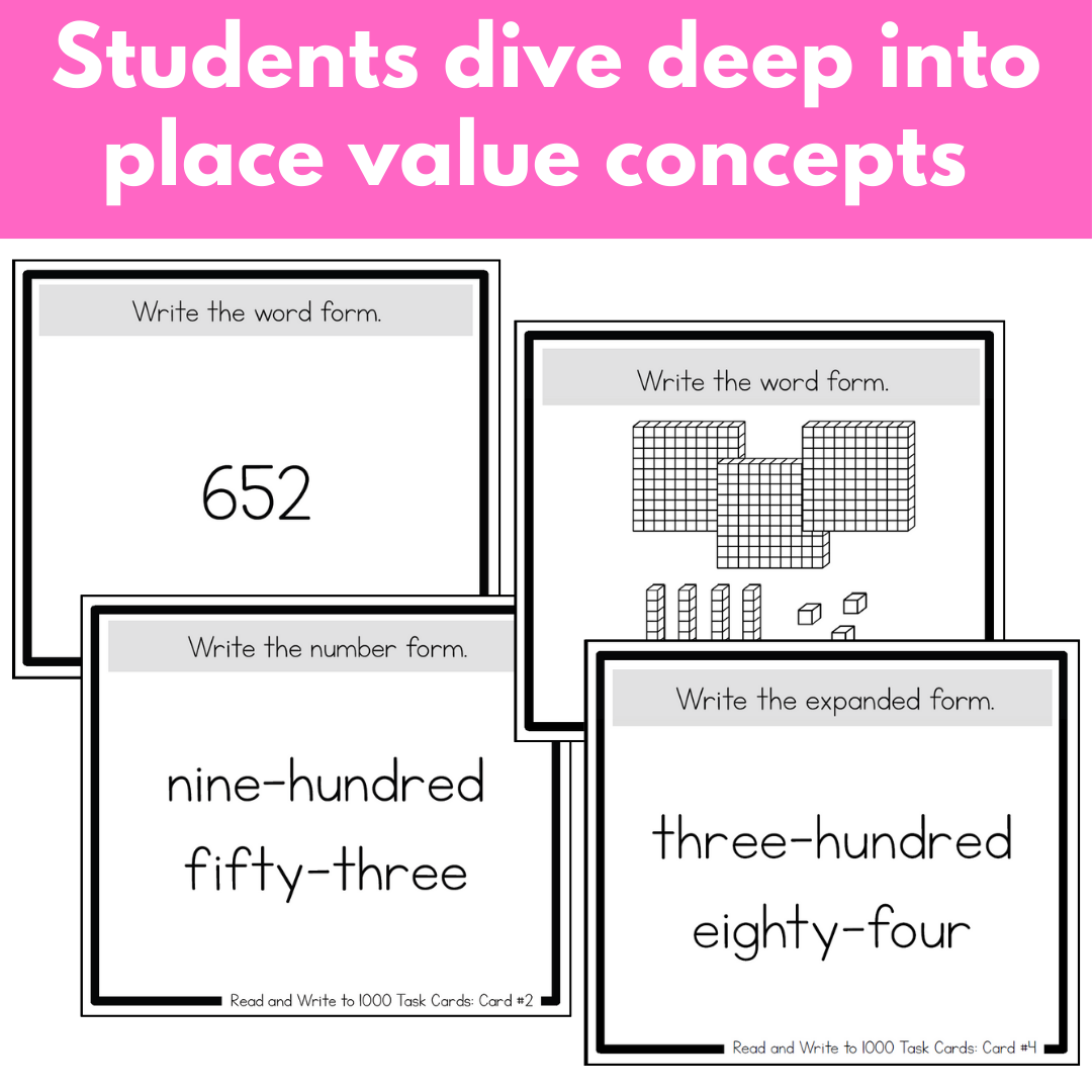 Read and Write Numbers to 1,000 - Place Value Task Cards
