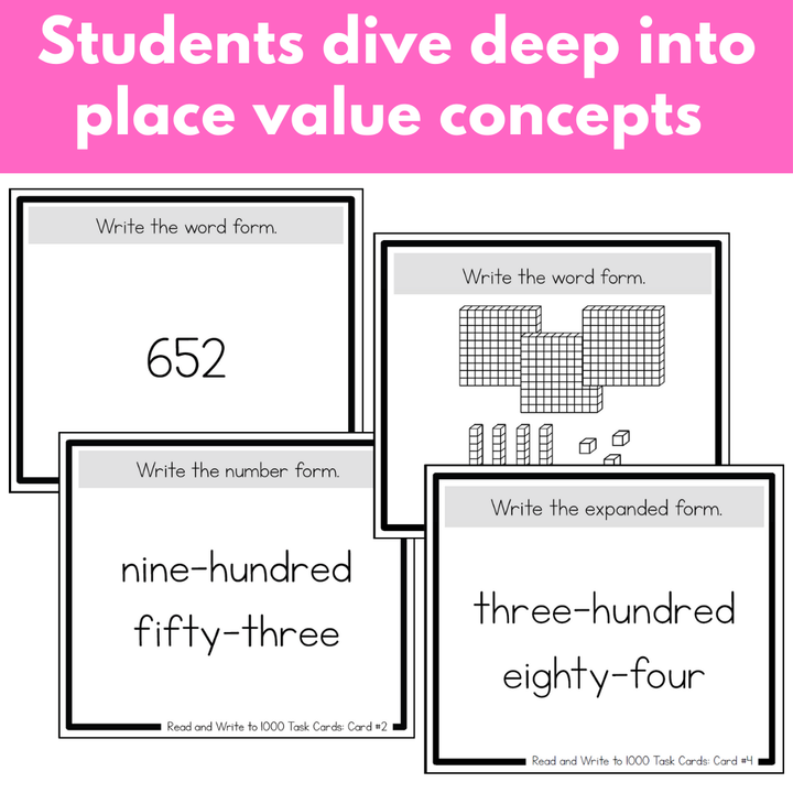 Read and Write Numbers to 1,000 - Place Value Task Cards