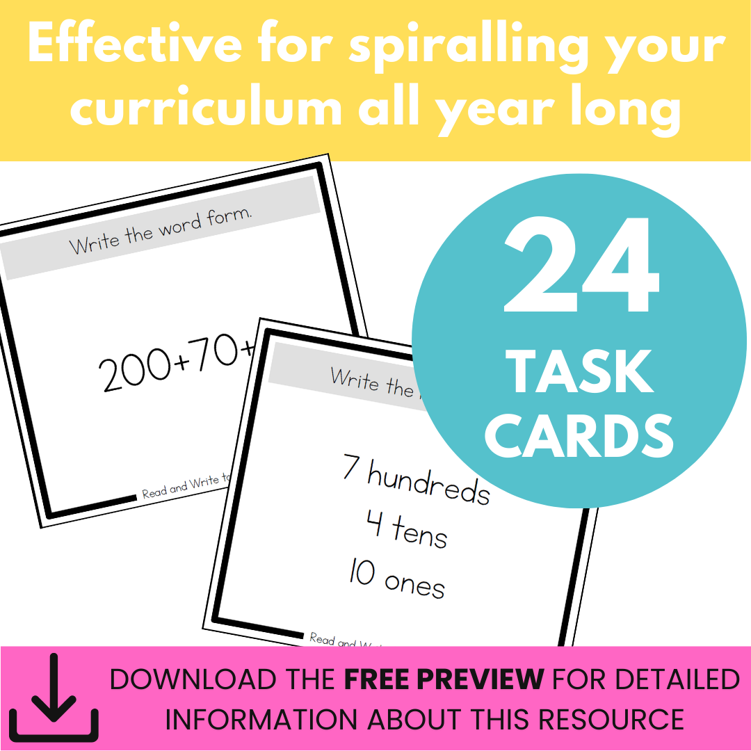 Read and Write Numbers to 1,000 - Place Value Task Cards
