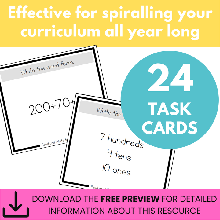 Read and Write Numbers to 1,000 - Place Value Task Cards