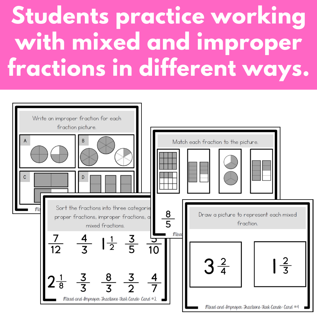 Mixed and Improper Fractions Task Cards - Fraction Practice