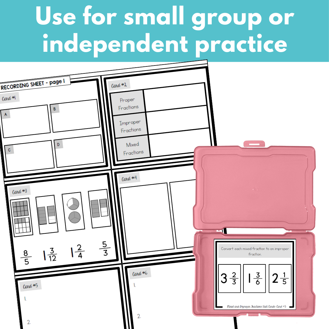 Mixed and Improper Fractions Task Cards - Fraction Practice