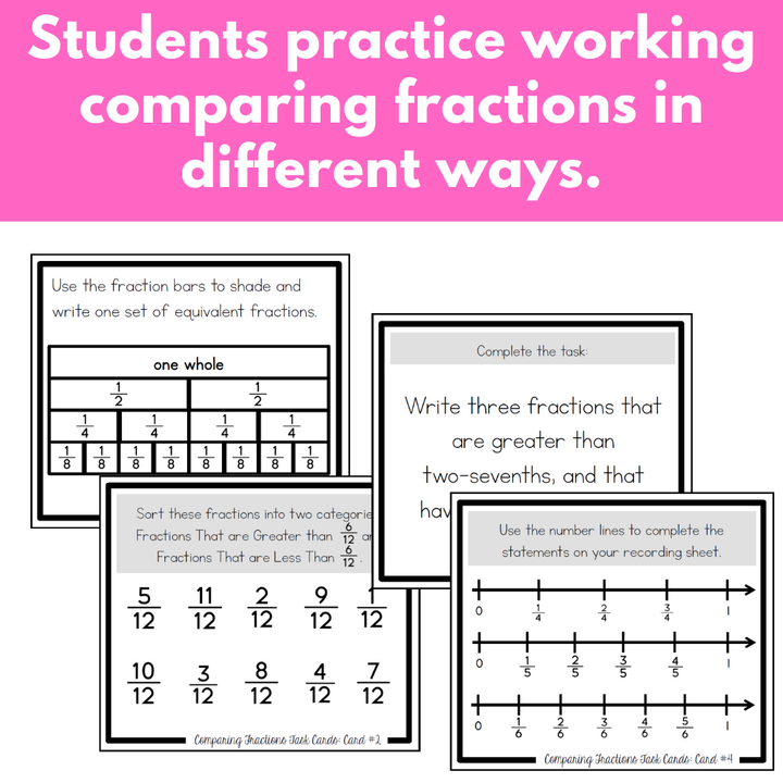 Comparing Fractions Task Cards - Fraction Practice