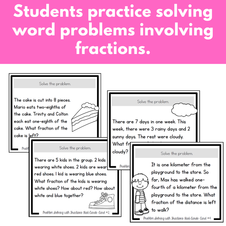 Fractions Problem Solving Task Cards - Fraction Practice