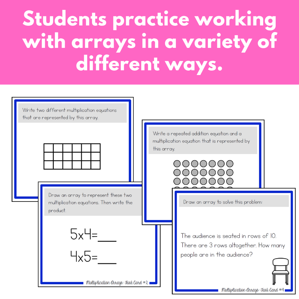 Maths Daily Task Using Arrays Multiplication Arrays Task Cards for Basic Multiplication Facts ...