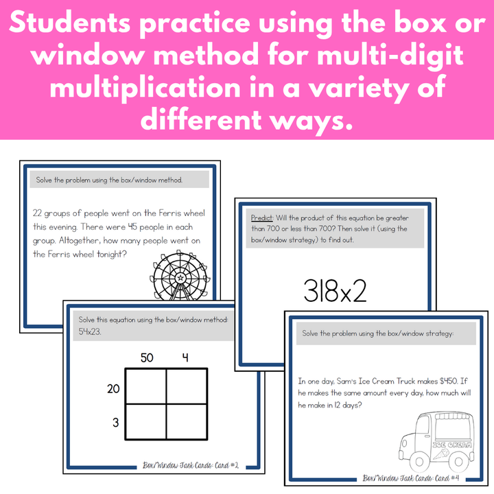 Box or Window Method - Multi-Digit Multiplication Task Cards