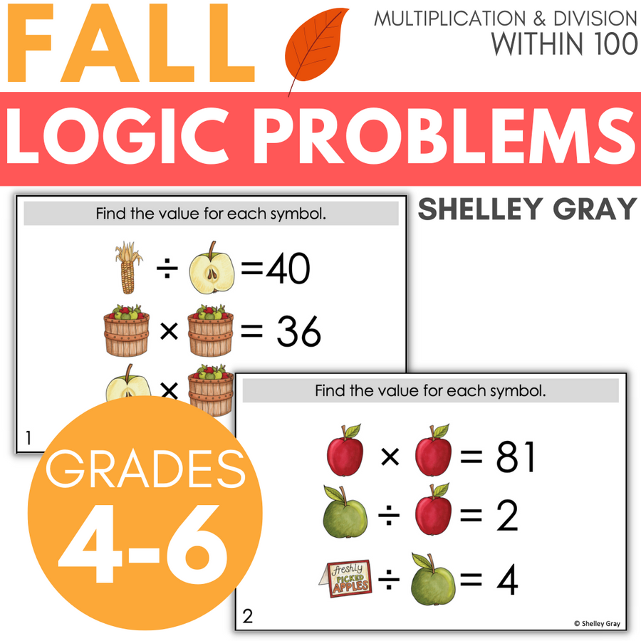 Multiplication Math Logic Picture Puzzle Fall-Themed Math Logic Problems, Puzzles for Multiplication & Division ...