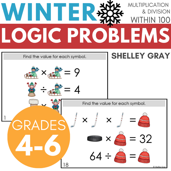 Winter-Themed Math Logic Problems, Puzzles for Multiplication & Division