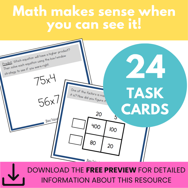 Box or Window Method - Multi-Digit Multiplication Task Cards