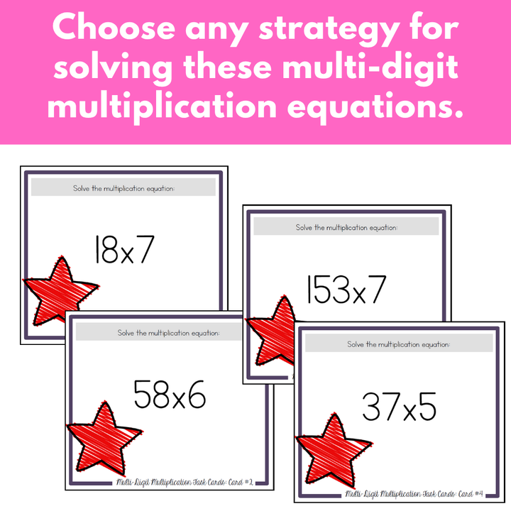 Multi-Digit Multiplication Task Cards  2 & 3-Digit by 1-Digit & Strategy Posters