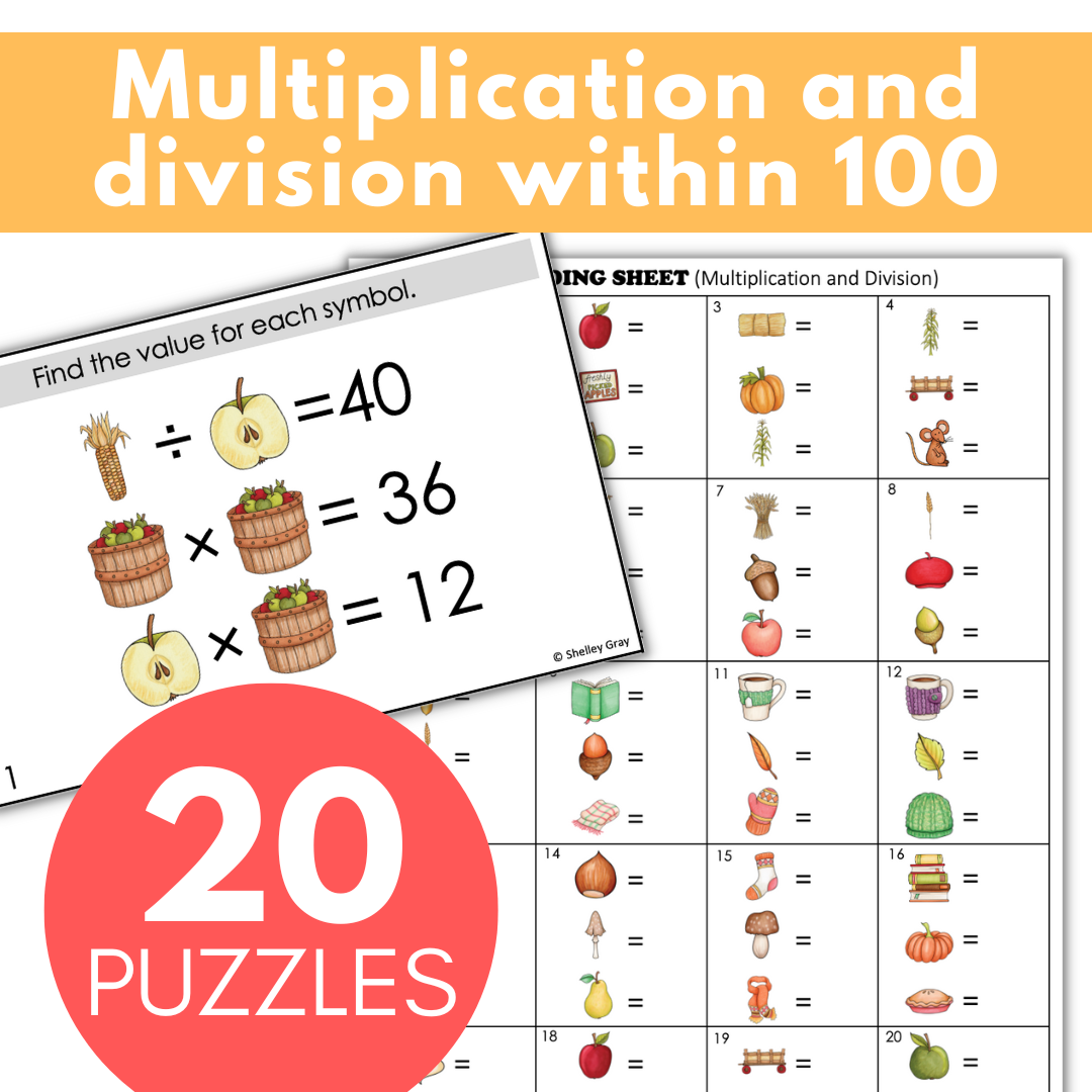 Puzzle Problem Multiplication Fall-Themed Math Logic Problems, Puzzles for Multiplication & Division ...