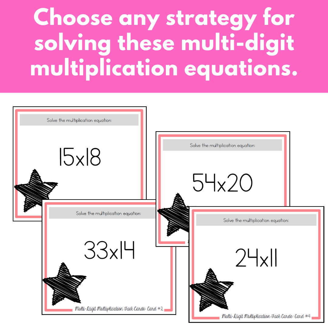 Multi-Digit Multiplication Task Cards 2-Digit by 2-Digit & Strategy Posters