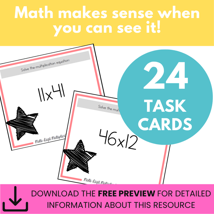 Multi-Digit Multiplication Task Cards 2-Digit by 2-Digit & Strategy Posters