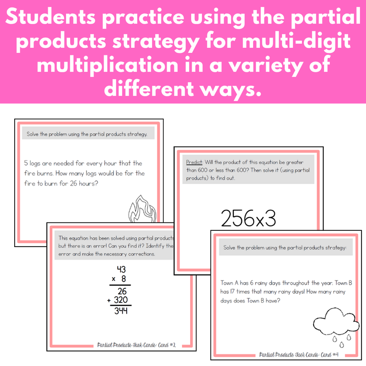 Partial Products Task Cards for Multi-Digit Multiplication