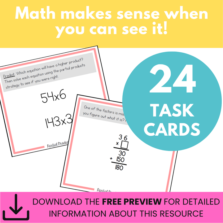 Partial Products Task Cards for Multi-Digit Multiplication