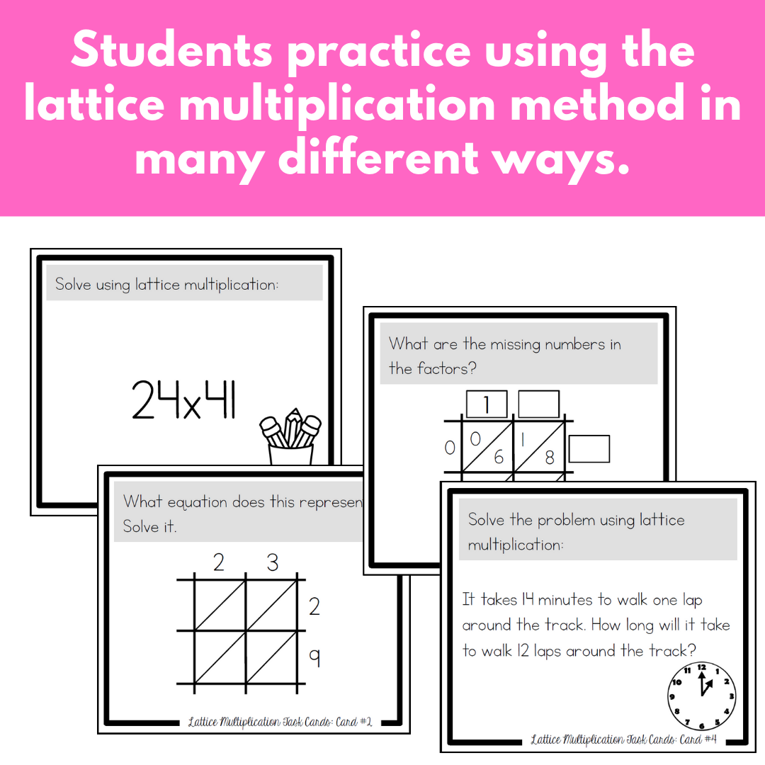 Lattice Multiplication - Multi-Digit Multiplication Task Cards