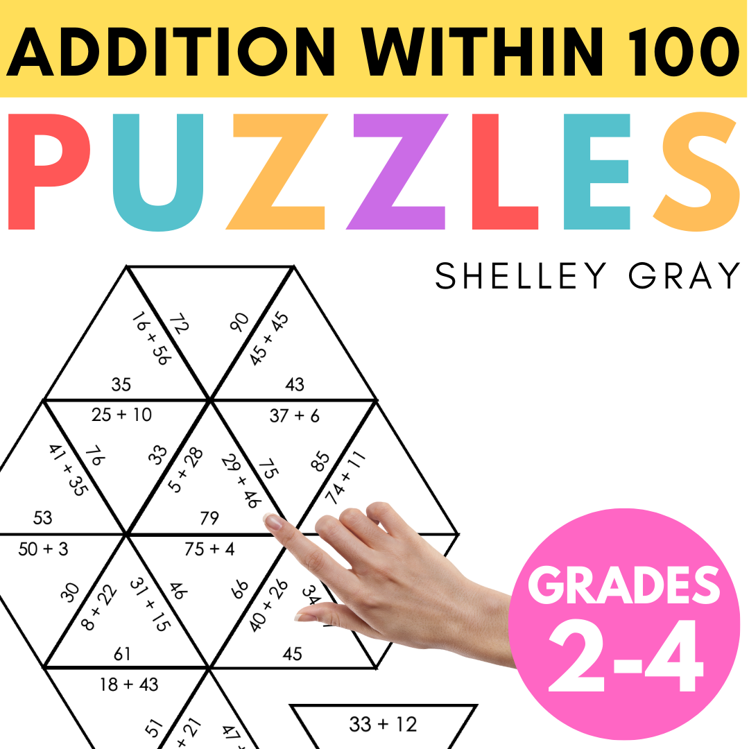 Addition Within 100 Math Puzzles; Tarsia Puzzles, Cross-Number, Mazes