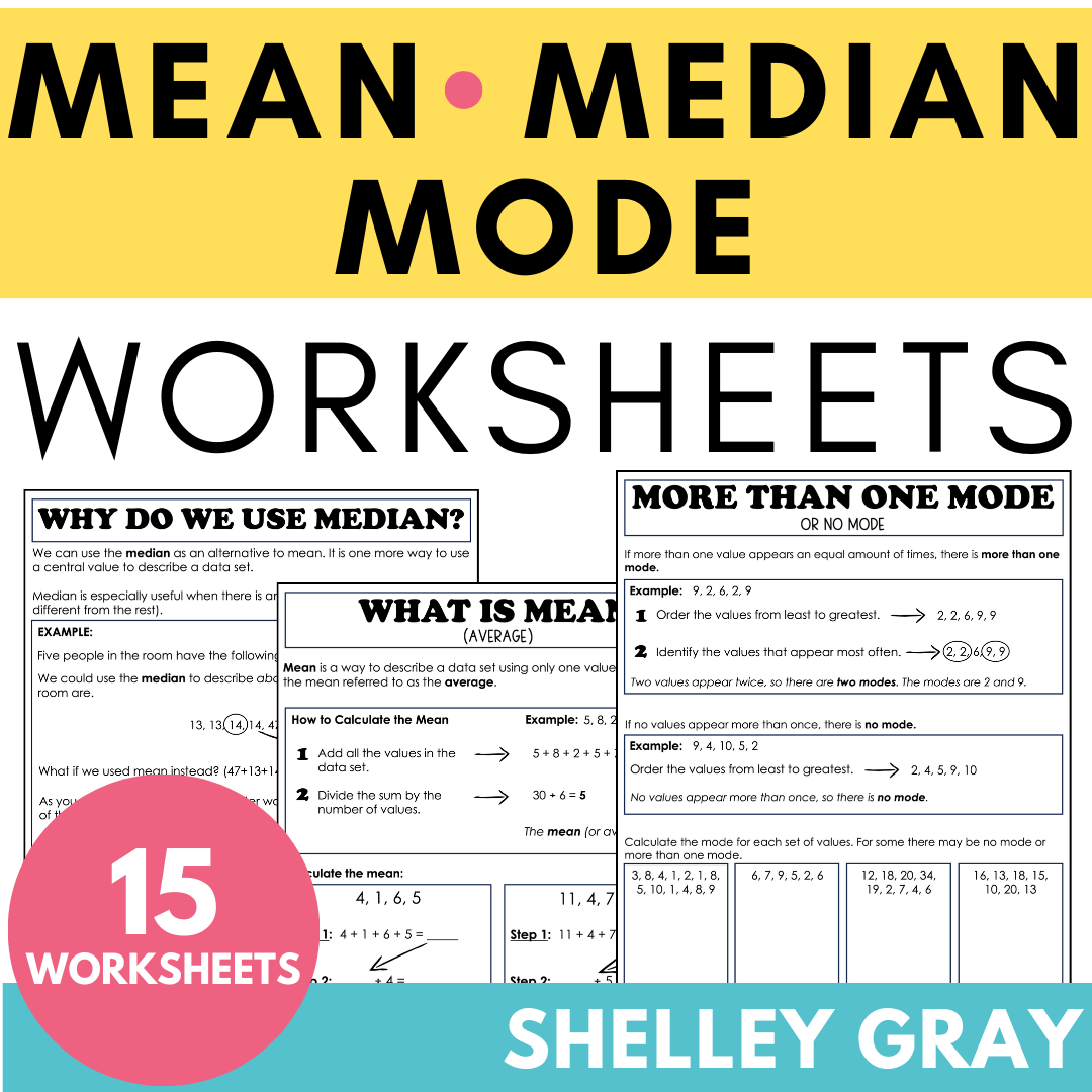 Mean Median Mode Range Worksheets, Measures of Central Tendency