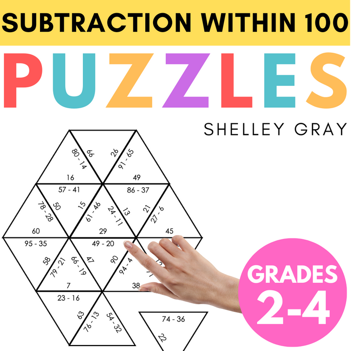 Subtraction Within 100 Math Puzzles; Tarsia Puzzles, Cross-Number, Mazes