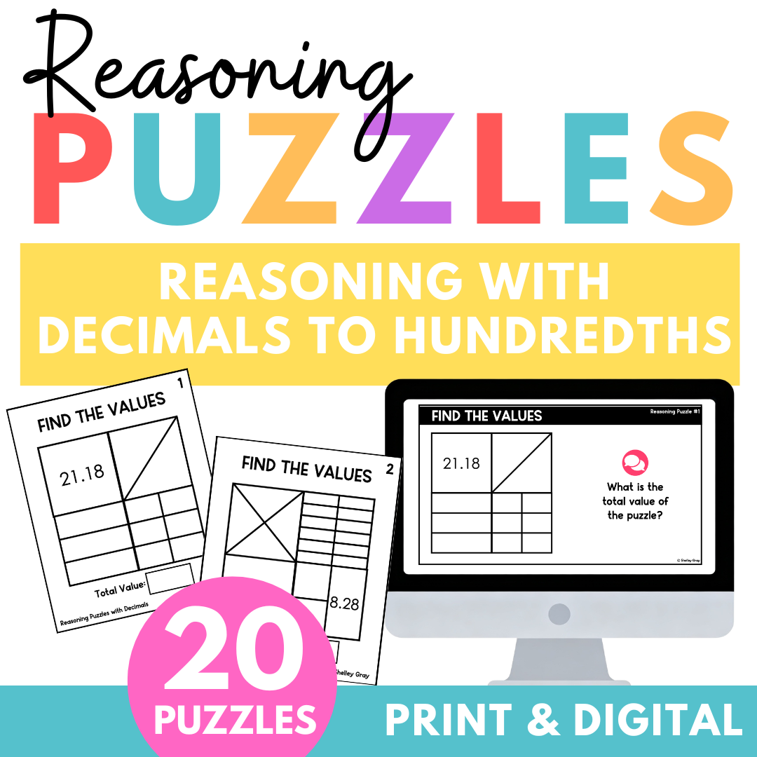 Math Reasoning Puzzles Decimals to Hundredths | Grades 5-8 Problem Solving