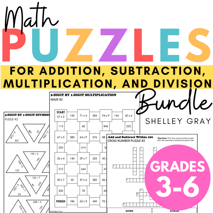 Math Puzzles for Addition, Subtraction, Multiplication, and Division BUNDLE