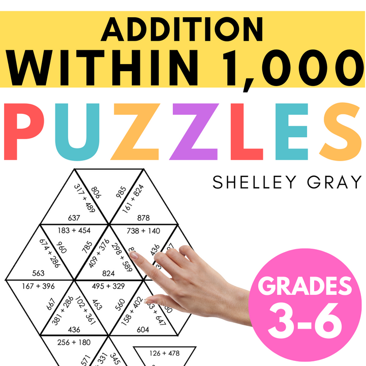 Addition Within 1000 Math Puzzles for Practice; Tarsia Puzzle Cross-Number Mazes