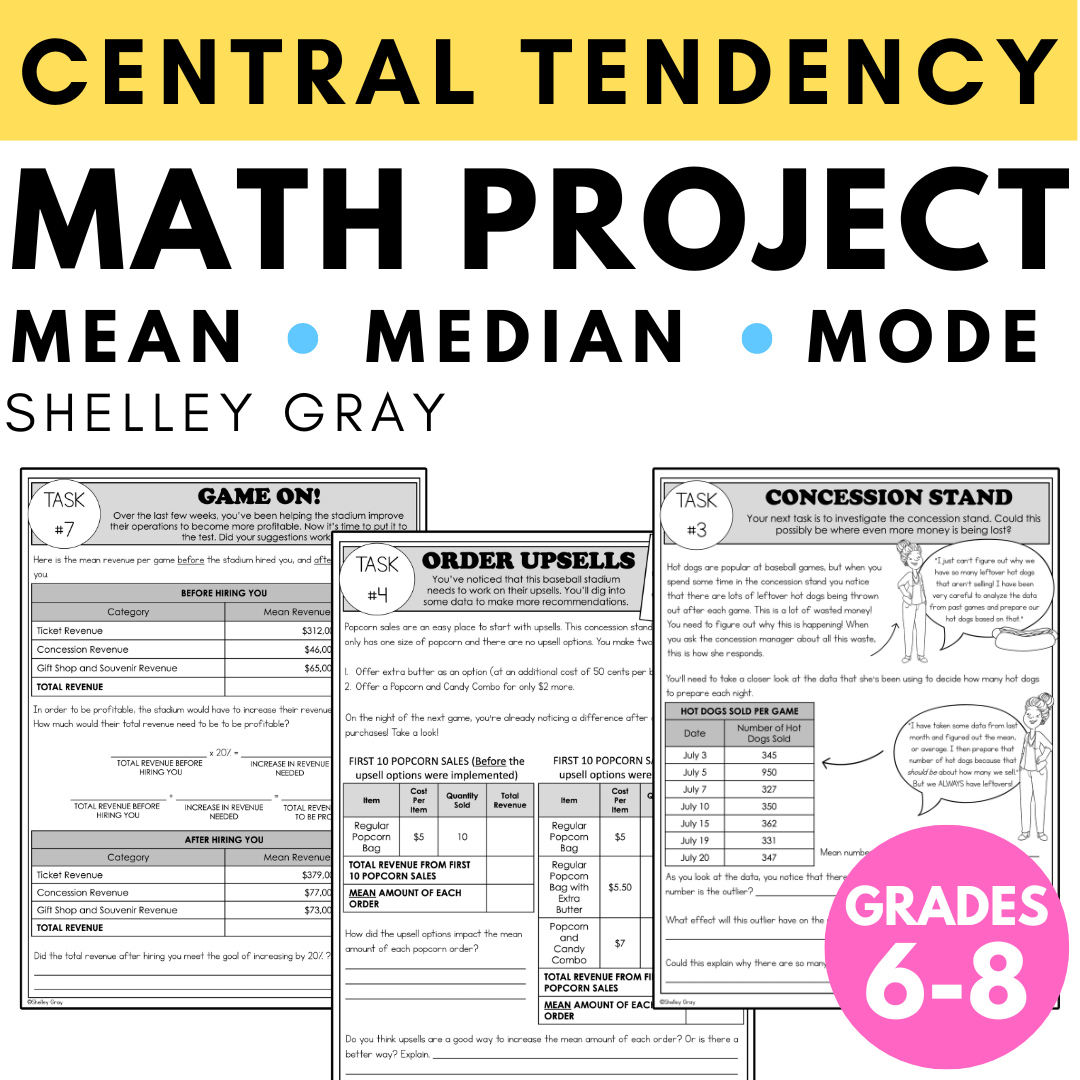 Project Involving Medium Mean Median Mode Math Project | Measures of Central Tendency – Shelley ...
