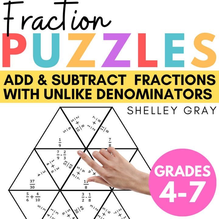 Adding and Subtracting Fractions with Unlike Denominators, Fraction Math Puzzles