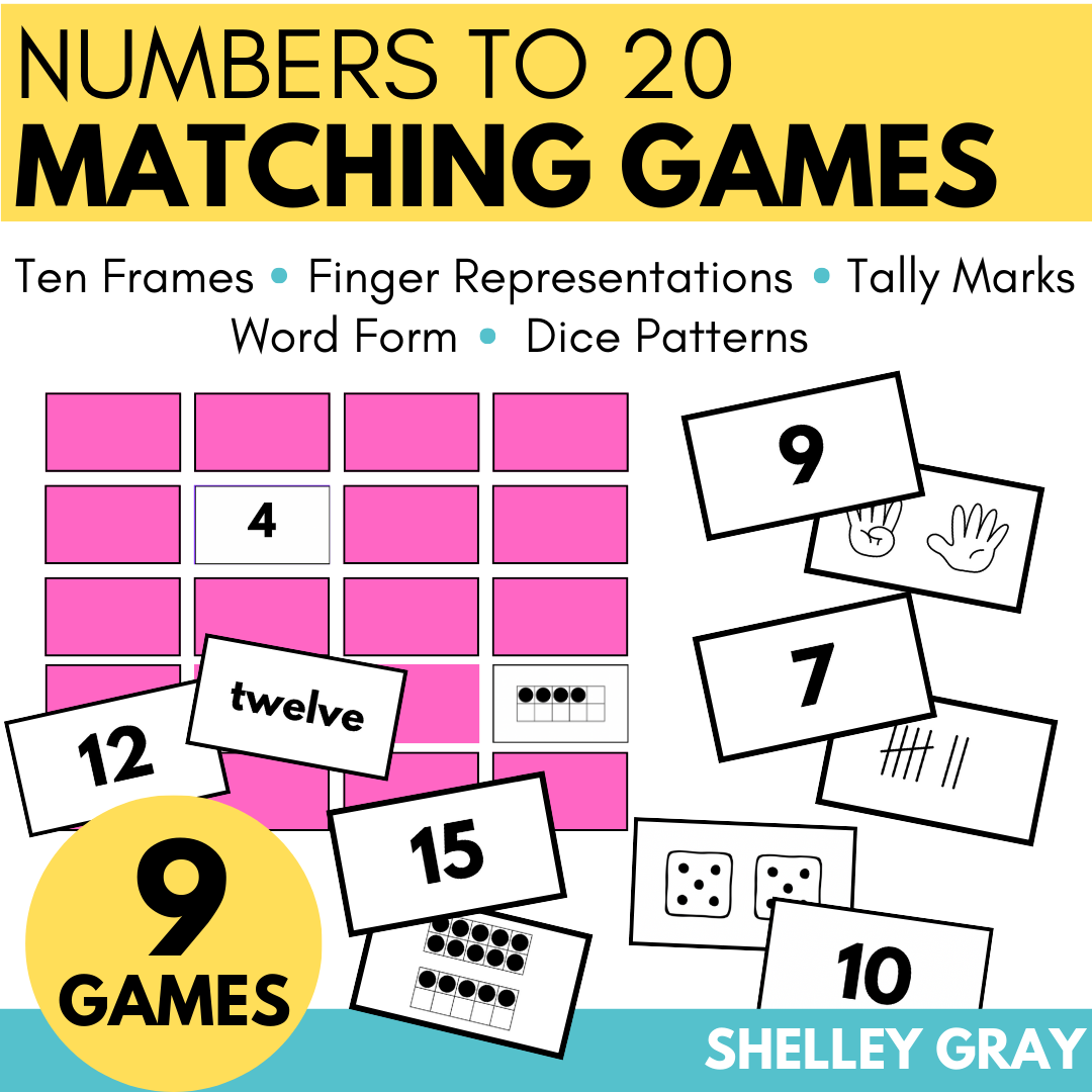 Memory Math Games – Numbers 1–20 with Dice, Ten Frames, Tally Marks, Word Form