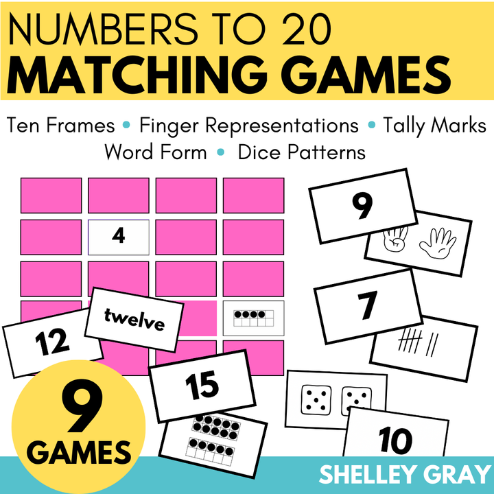 Memory Math Games – Numbers 1–20 with Dice, Ten Frames, Tally Marks, Word Form