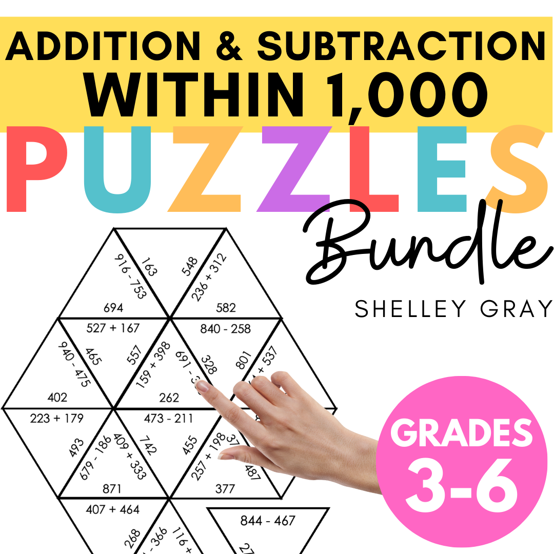 Addition and Subtraction to 1,000 Puzzles for Math Fact Practice BUNDLE