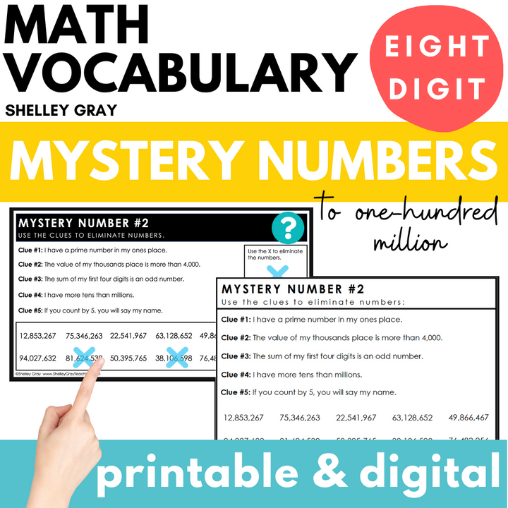 Math Vocabulary 8-Digit Mystery Numbers - Problem-Solving, Morning Work