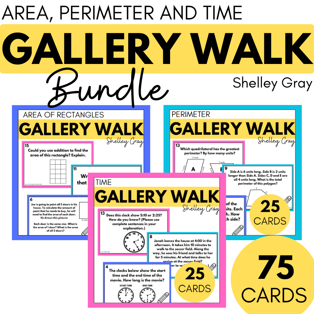 Area, Perimeter and Time Around the Room Gallery Walk Bundle - Measurement