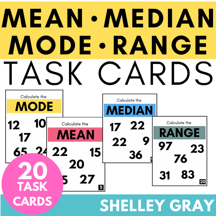 Mean Median Mode Range Task Cards, Measures of Central Tendency