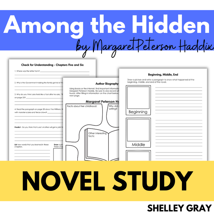 Among the Hidden Novel Study; Comprehension and Graphic Organizers