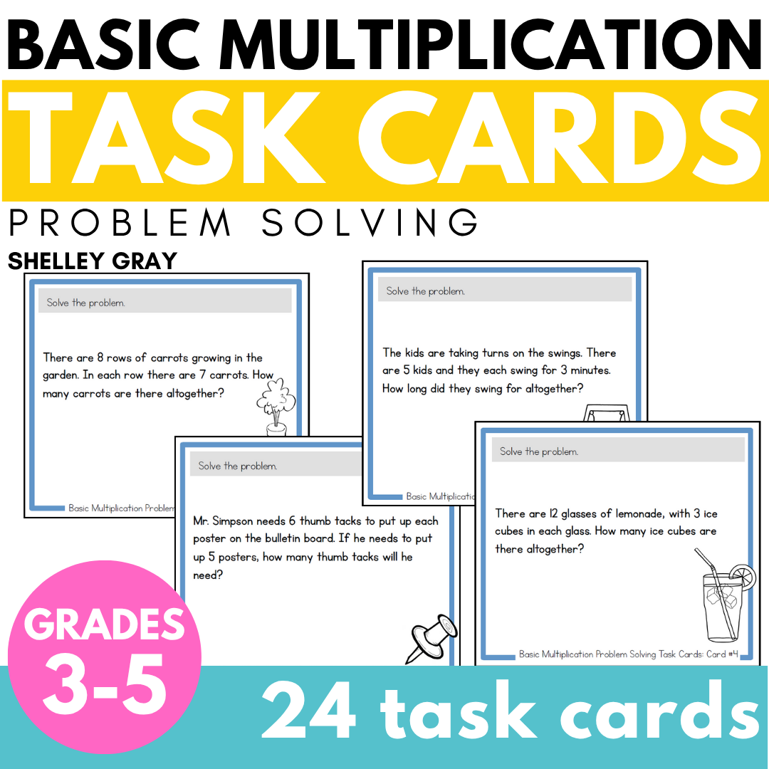 Multiplication Problem Solving Task Cards - Basic Multiplication Facts