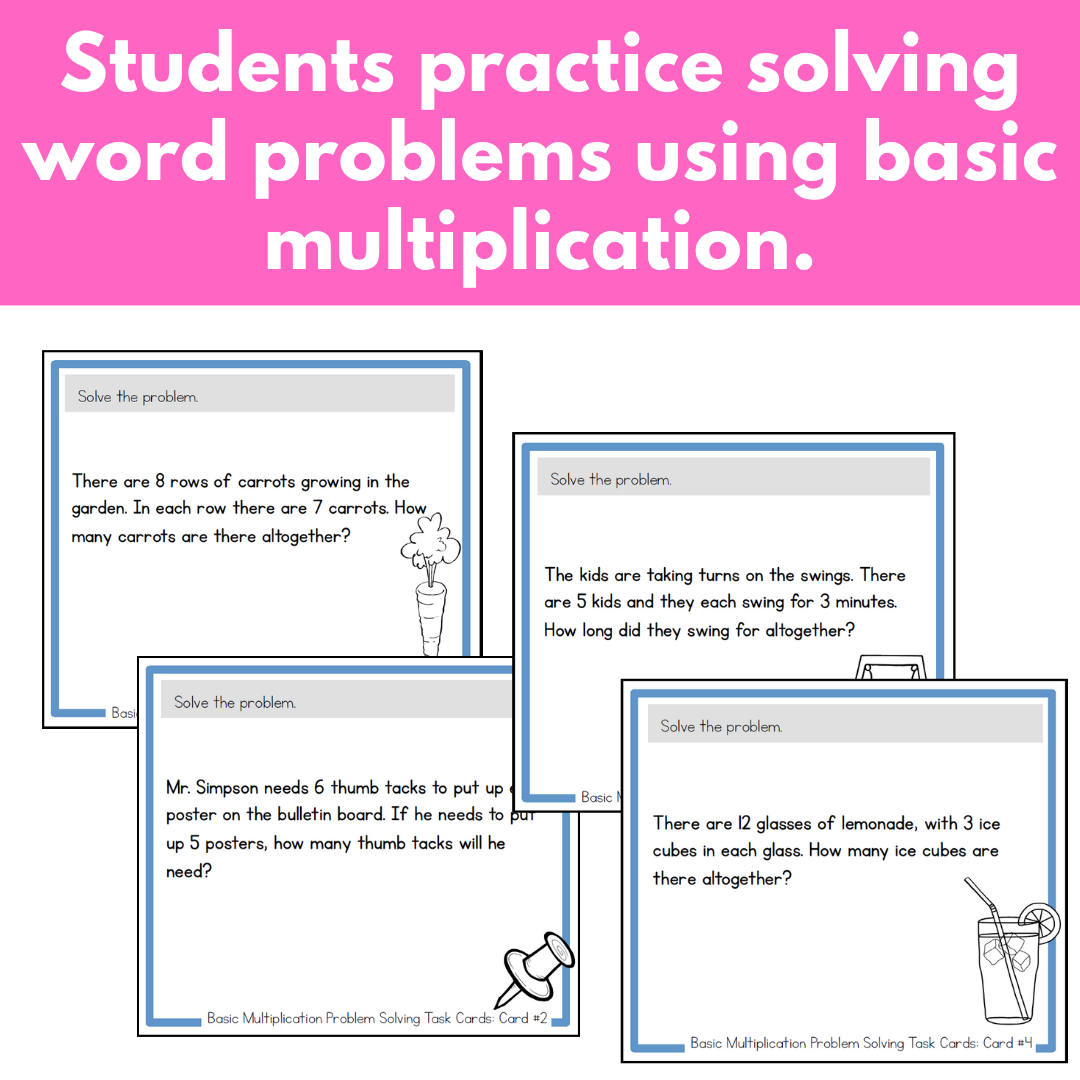 Multiplication Problem Solving Task Cards - Basic Multiplication Facts