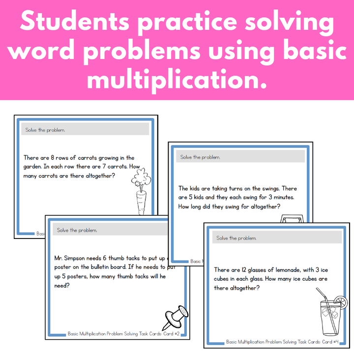 Multiplication Problem Solving Task Cards - Basic Multiplication Facts