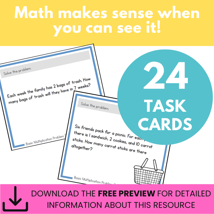 Multiplication Problem Solving Task Cards - Basic Multiplication Facts