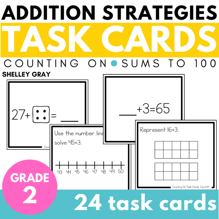 Addition Strategy Task Cards: Counting On (Sums to 100) SECOND GRADE